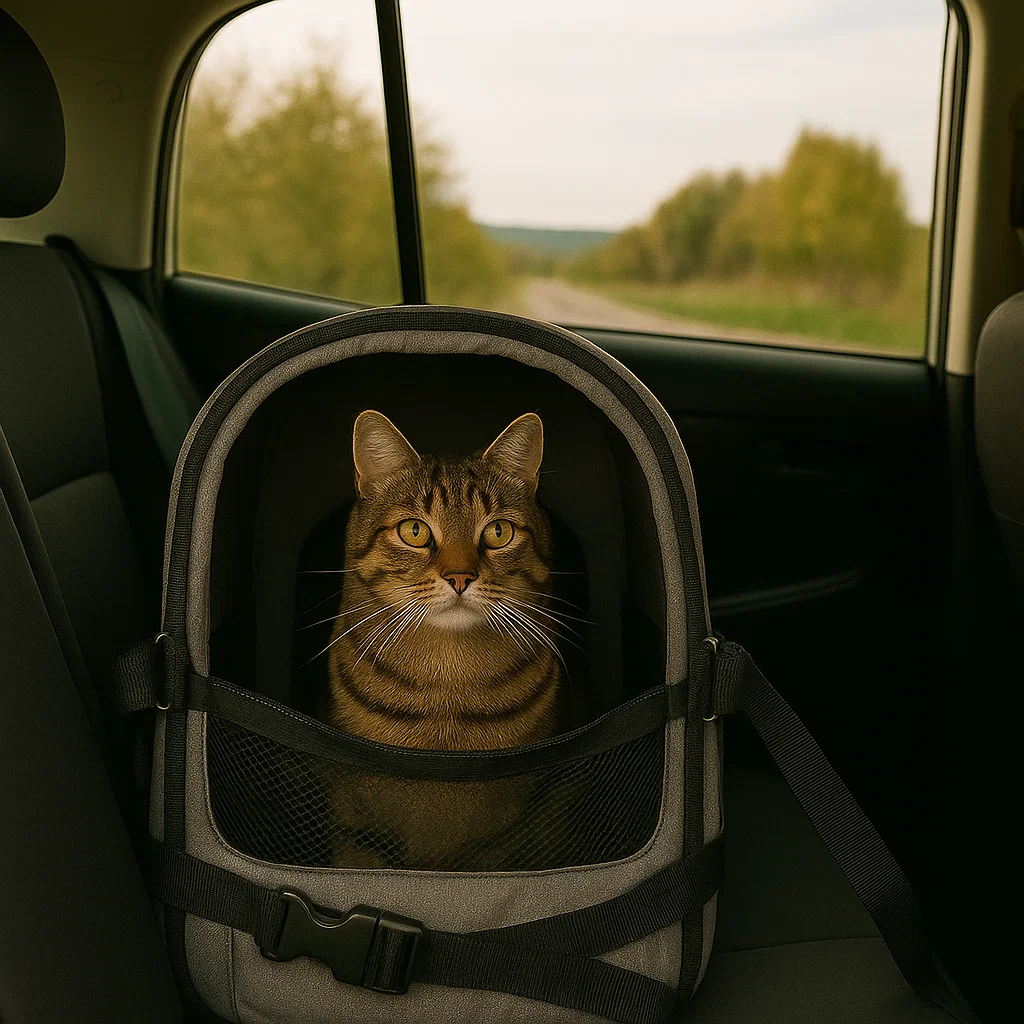 Travelling with a cat in a car