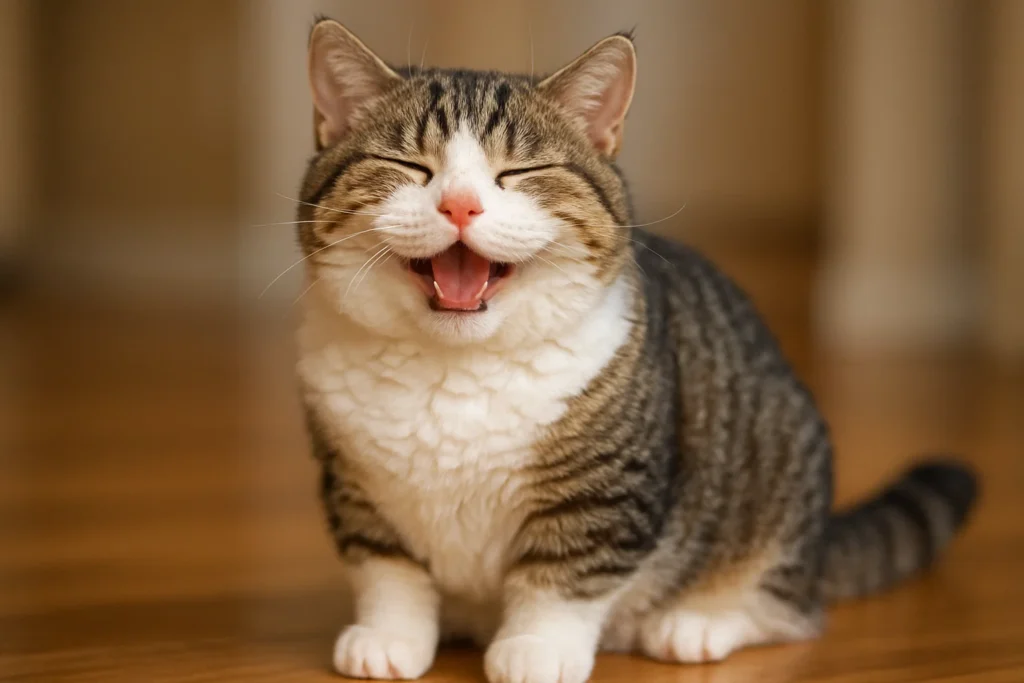 A happy american wirehair cat