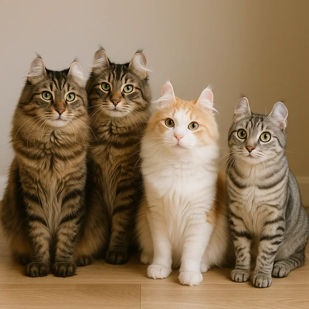 A group of four American Curl cats