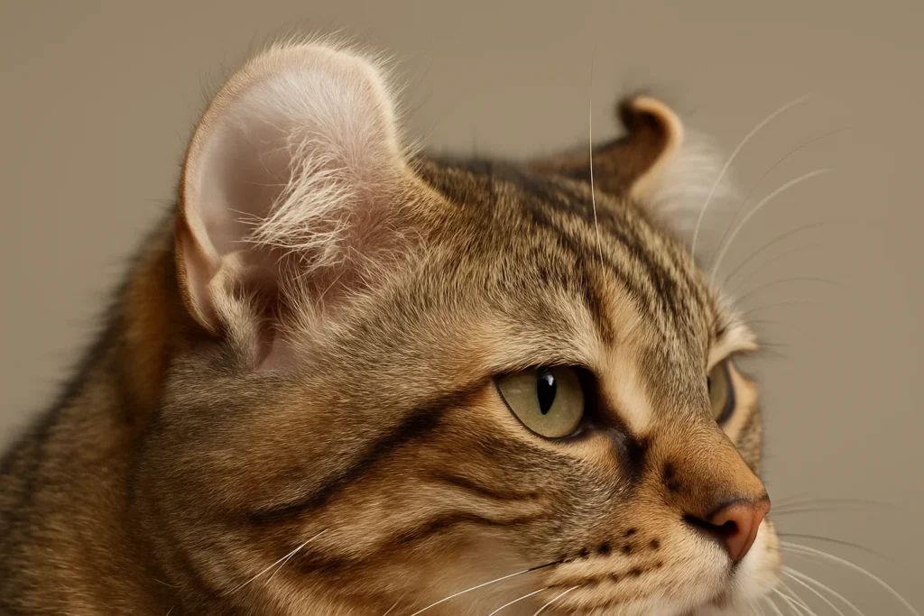 the ear of an american curl cat