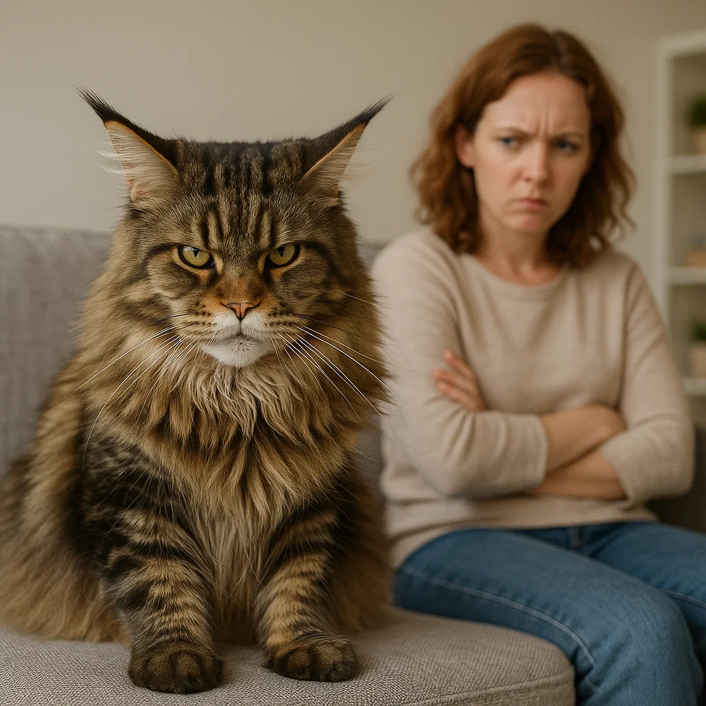 A cat owner struggling with maine coon behavior problems