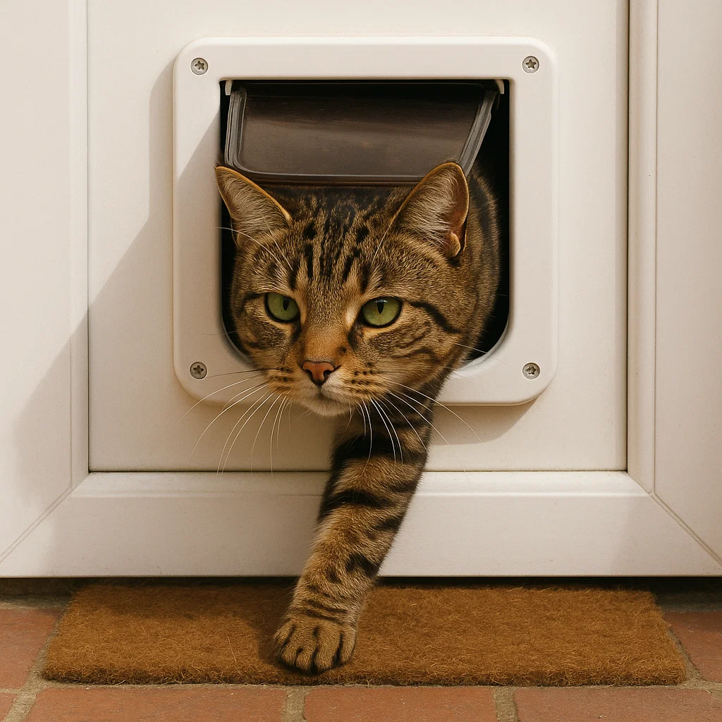 a cat entering its home through a cat flap