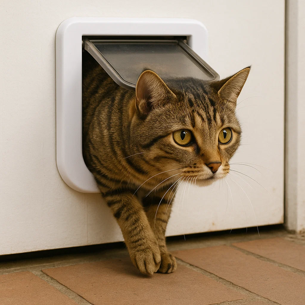 a cat entering its home through a cat flap