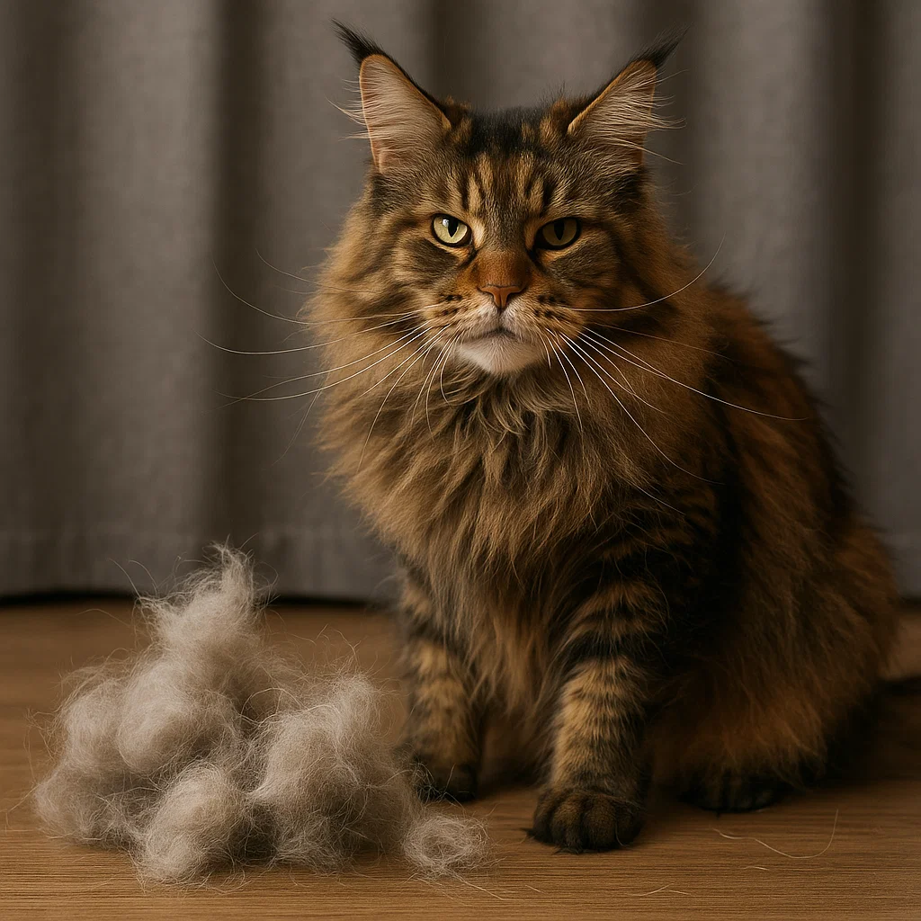 A maine coon cat shedding