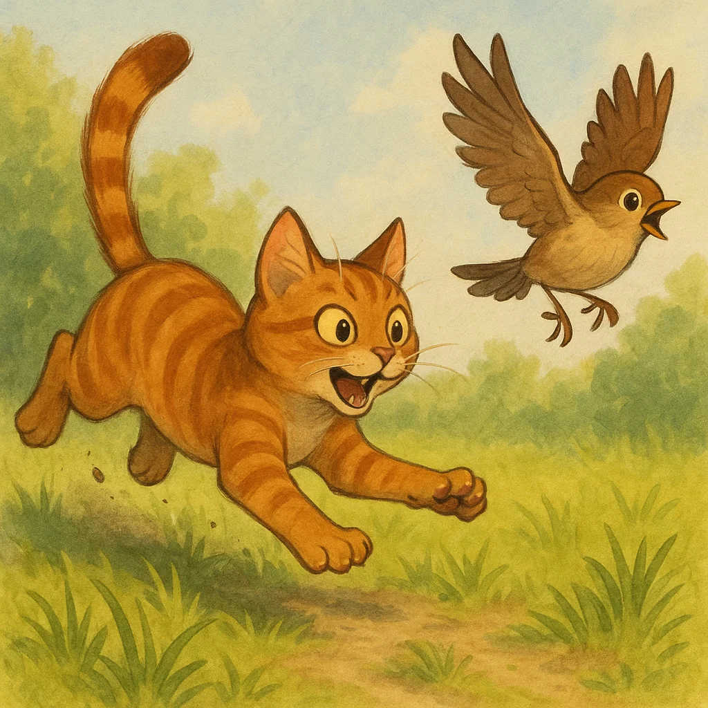 animation of a cat chasing a bird