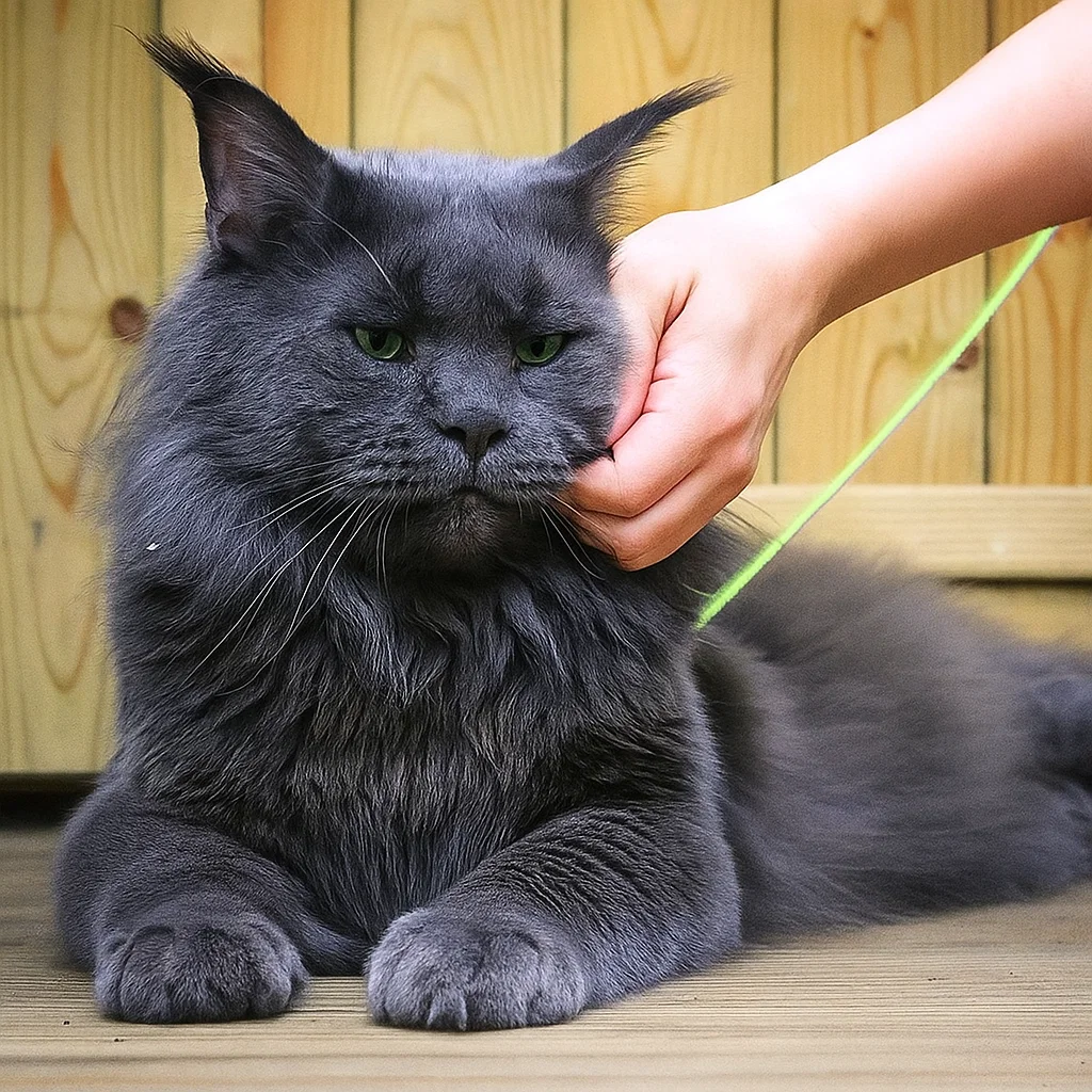 a russian maine coon cat playing with it's ownwer