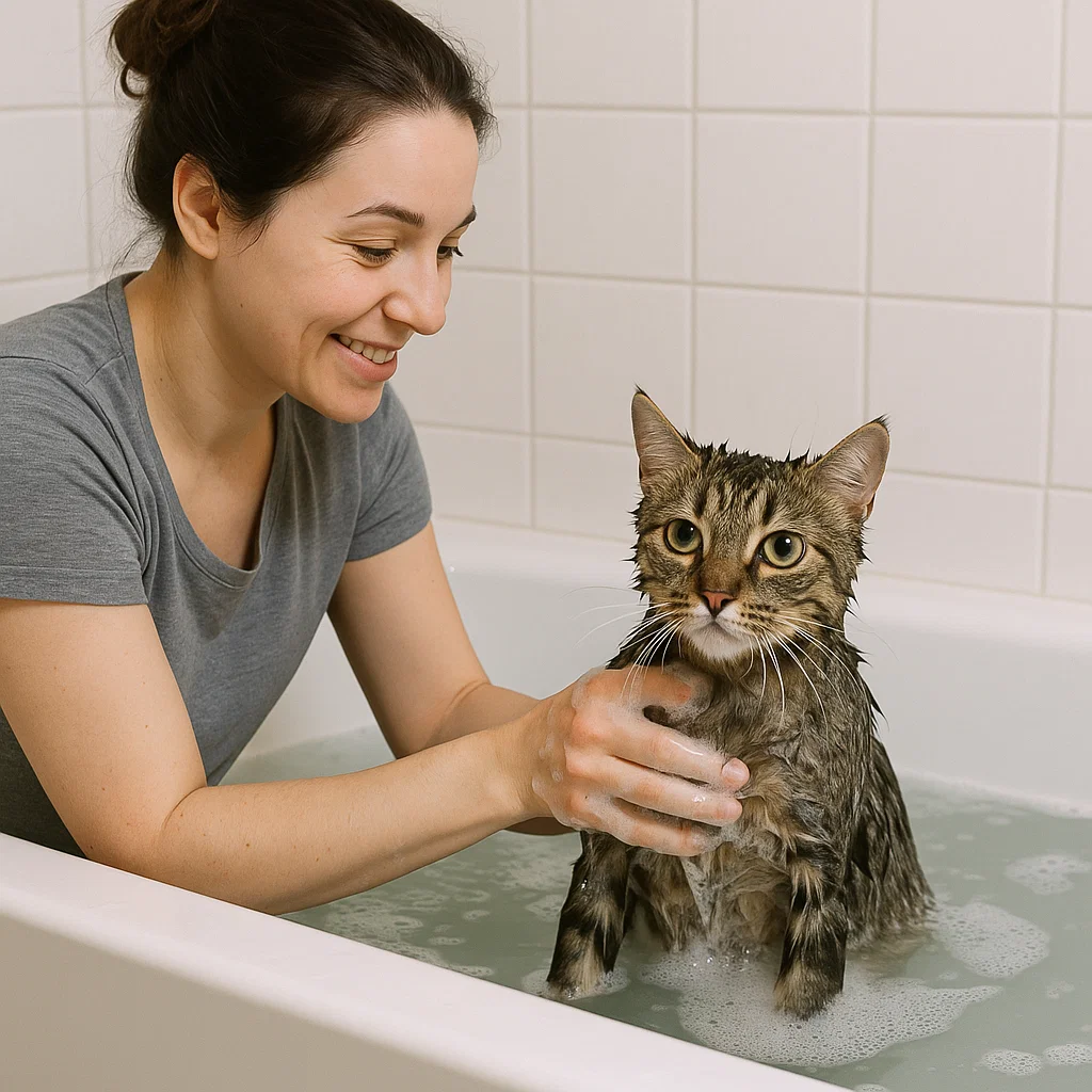 An owner shows how to Bathe a Cat that Hates Water