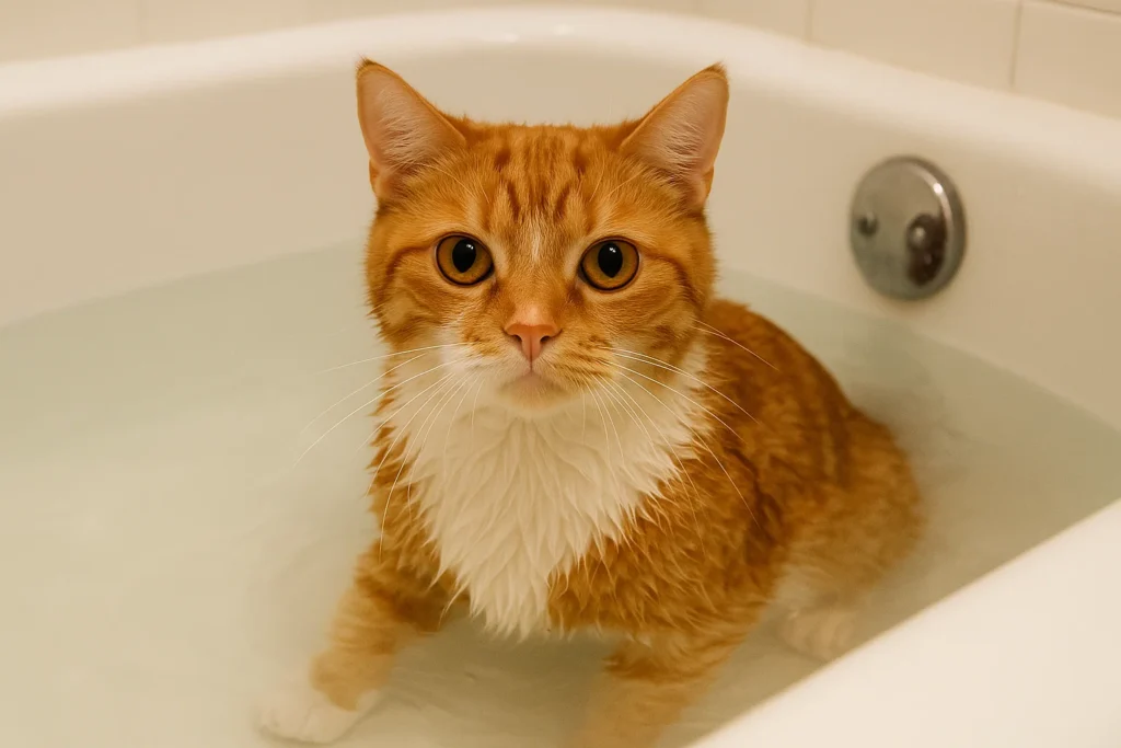 a cat in a bath