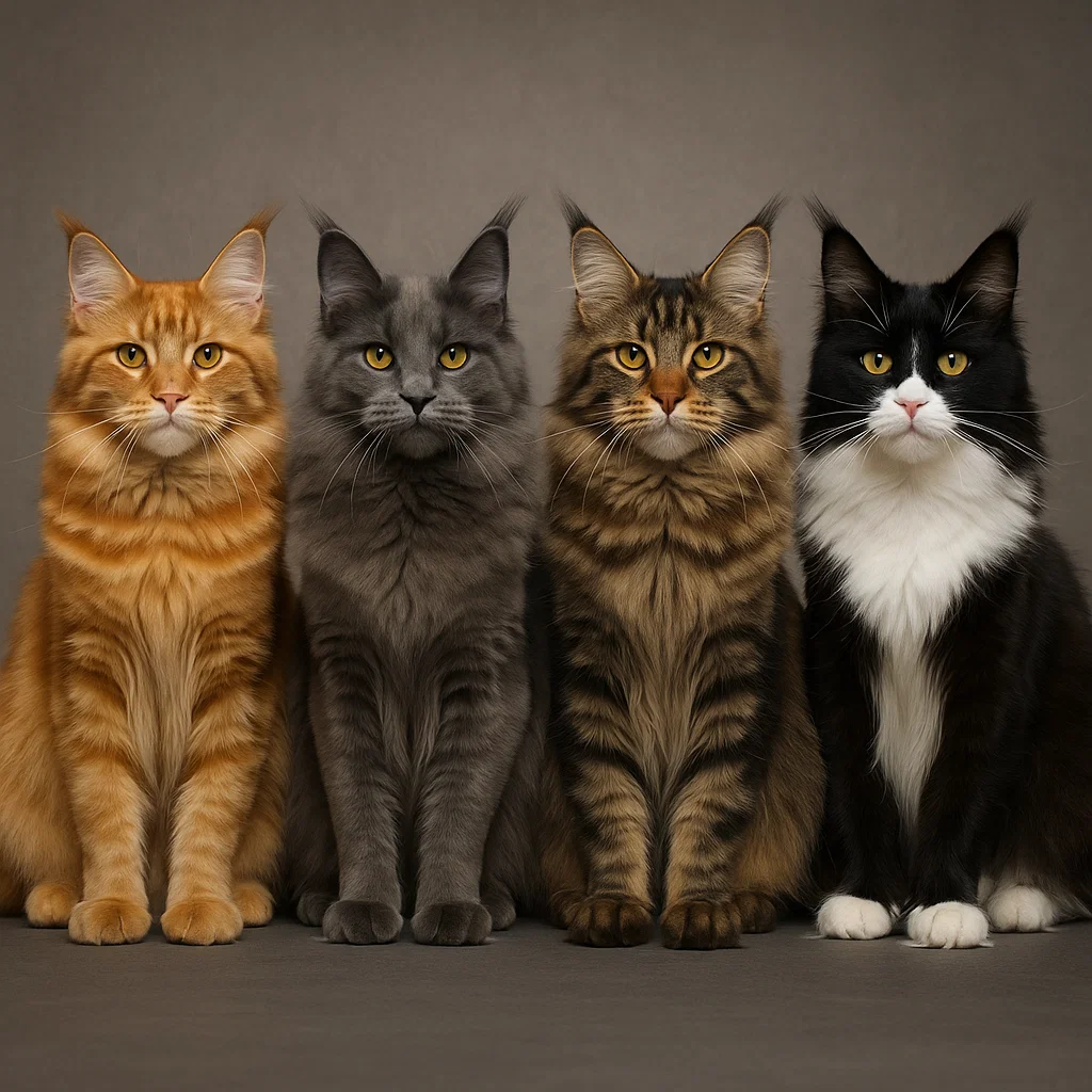 A variety of Maine coon colours