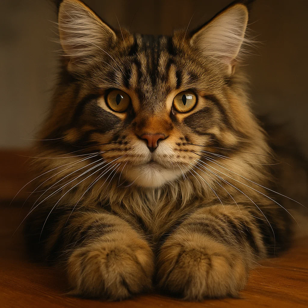 A maine coon cat showing off its paws 