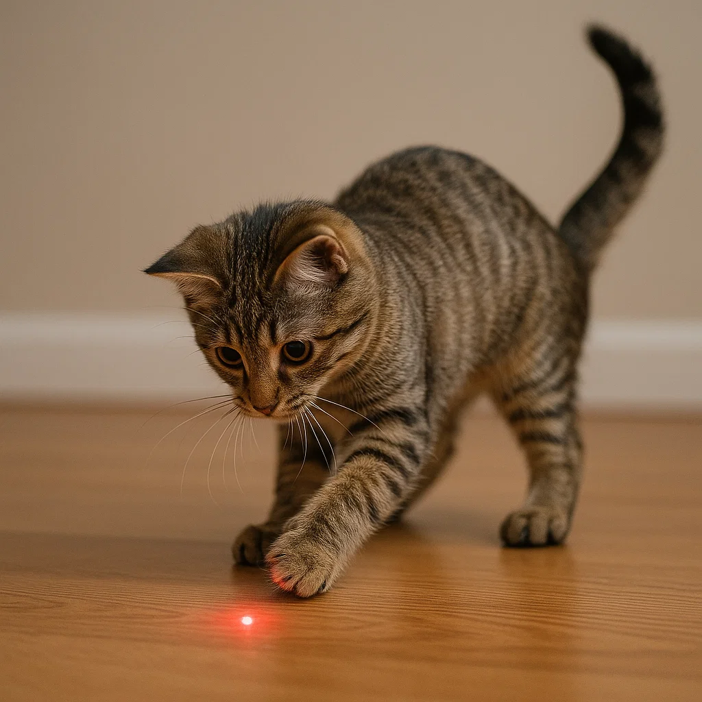 A cat playing with a laser pointer