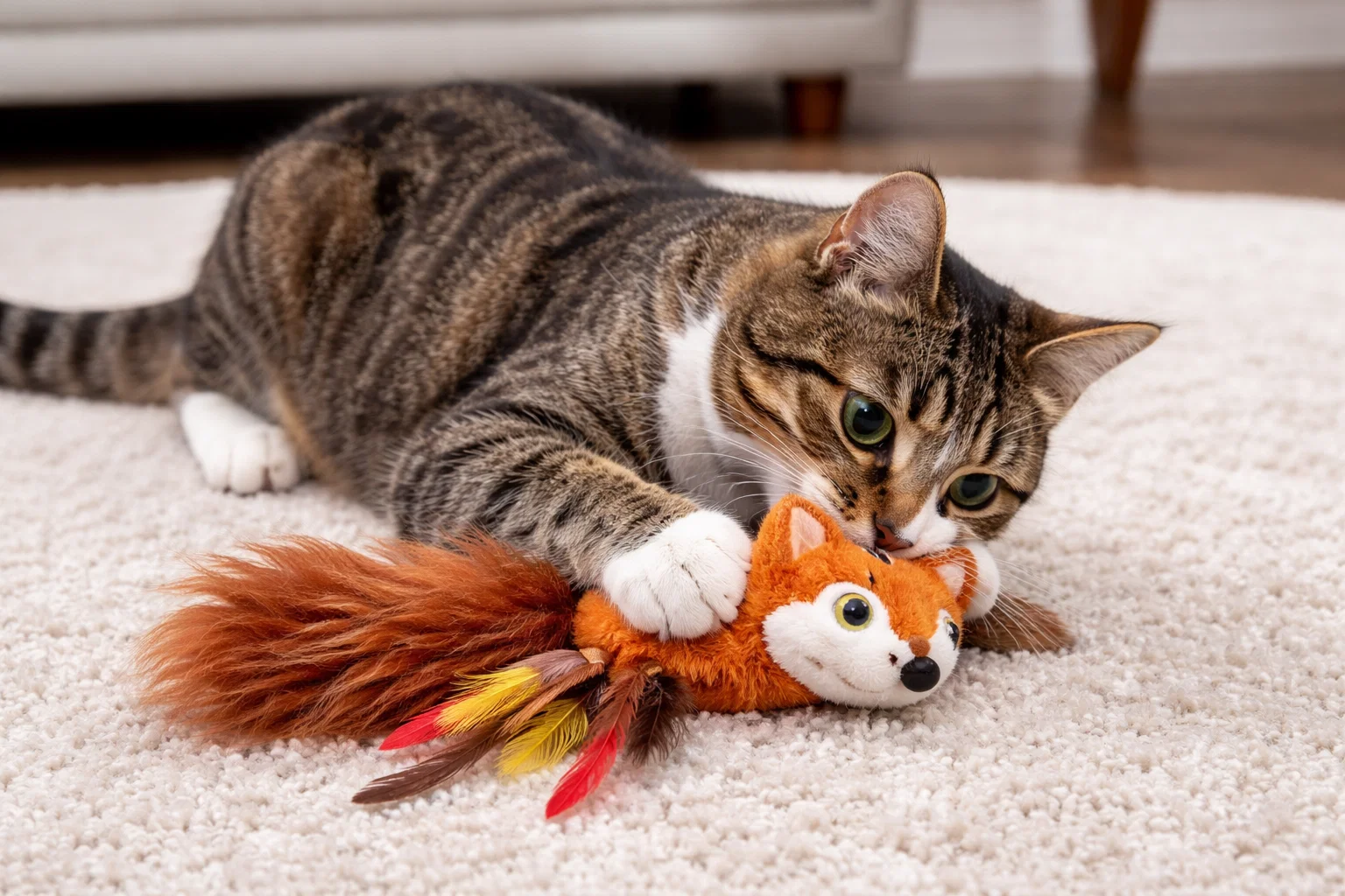 A cat playing with a Petlinks Foxy Frenzy Cat Toy. 