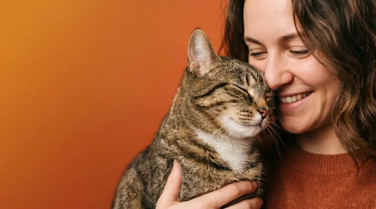 Cat rubbing against human face showing why does my cat rub against me behavior