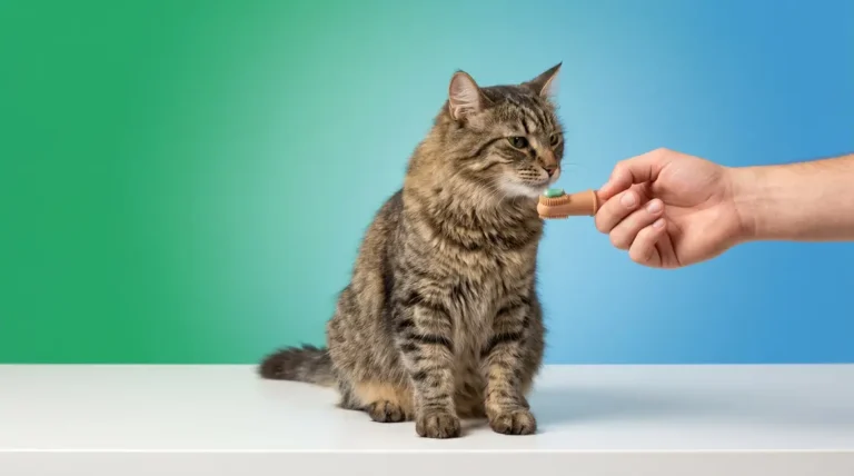 How to remove plaque from cat teeth using a finger brush with enzymatic toothpaste at home