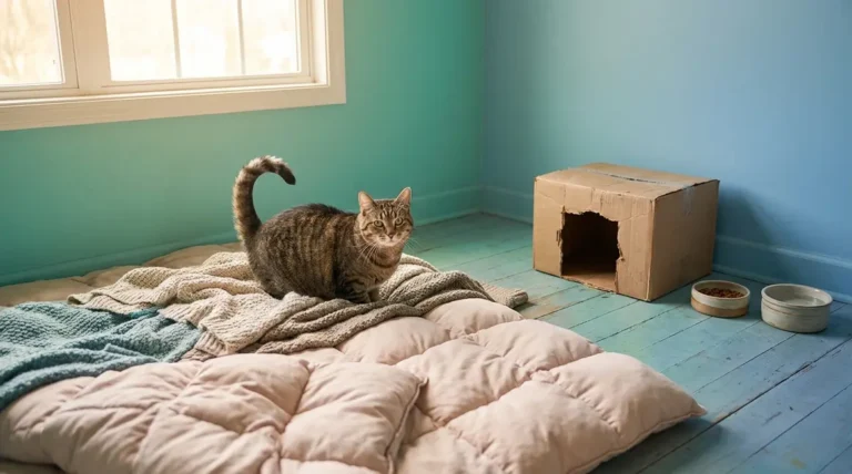 How to introduce a cat to a new home using a cozy safe room setup with bedding and hiding spots