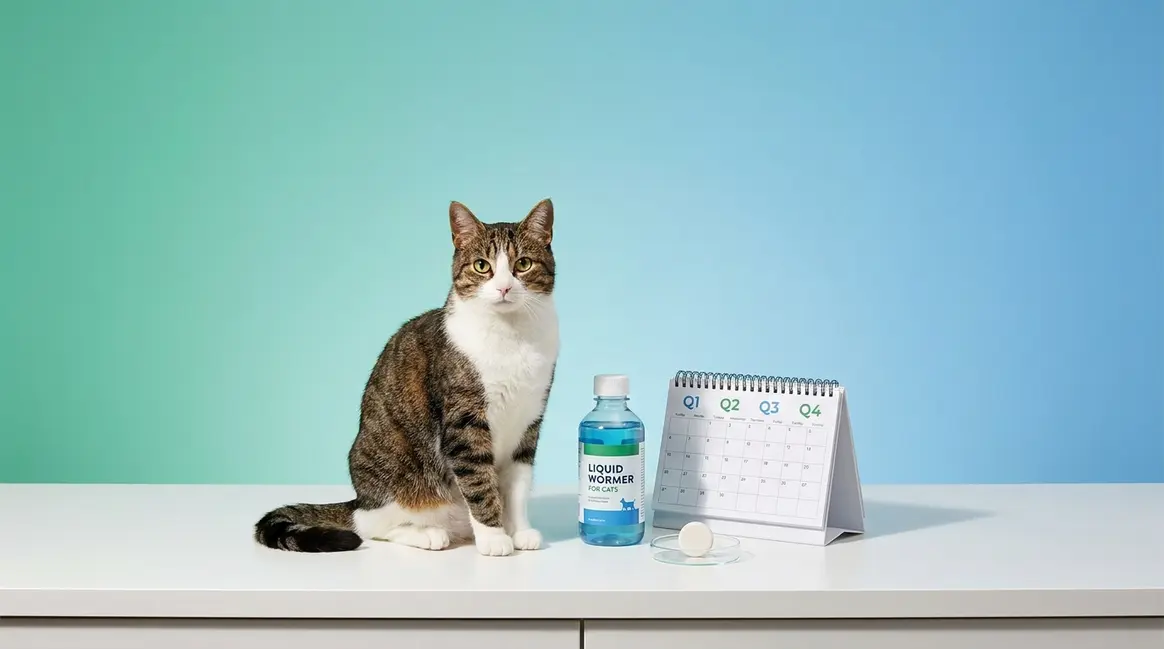 How often do cats need worming — cat beside calendar and worming medicine